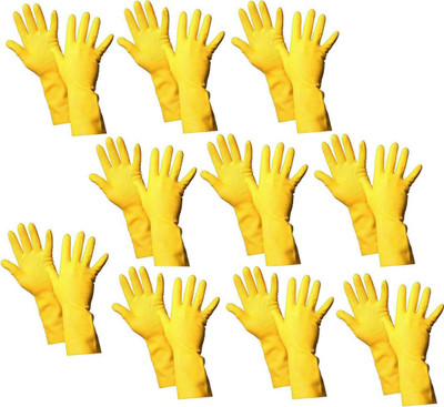 Conclood India Yellow Rubber Hand Gloves Set of 10 Wet and Dry Glove Set(Free Size Pack of 10)