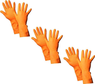 Conclood India Rubber Hand Glove Orange set of 3 Wet and Dry Glove Set(Free Size Pack of 3)