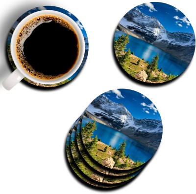 Babawill Round Reversible Wood Coaster Set(Pack of 6)