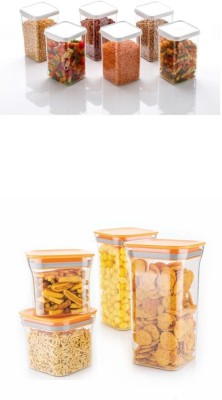 Analog Kitchenware Plastic Grocery Container  - 1100 ml, 550 ml(Pack of 10, White, Orange)