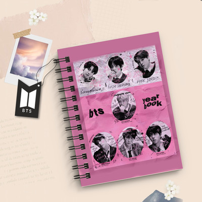 DI-KRAFT BTS Boys Printed Diary for Office use New Collection of BTS 2022 A5 Diary Unruled 160 Pages(Pink)