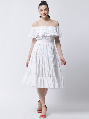 MARC LOUIS Women Fit and Flare White Maxi/Full Length Dress