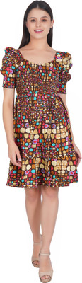 ART OF CLOTHING Women Fit and Flare Brown Above Knee/Mid Thigh Length Dress