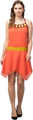 RIHANI FAB Women Asymmetric Orange Above Knee/Mid Thigh Length Dress