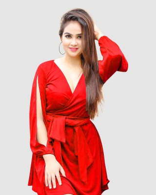 PREEGO Women Wrap Red Dress