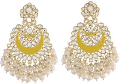 I Jewels I Jewels 18K Gold Plated Meenakari Earrings Glided With Kundans & Pearls (E306Y) Alloy Drops & Danglers