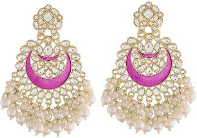 I Jewels I Jewels 18K Gold Plated Meenakari Earrings Glided With Kundans & Pearls (E306P) Alloy Drops & Danglers