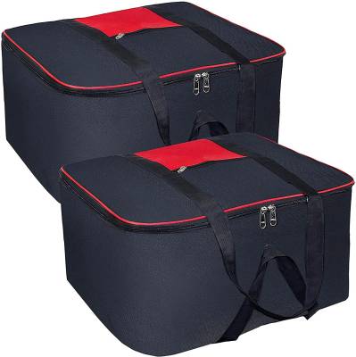 justsmartkart Multi Purpose Underbed Foldable Storage Bag with Zipper Closure and Strong Handle(Nylon).Clothes Storage Organizer /Blanket Cover (Black Mix Red),Pack of 2