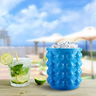 Ortoly 1 L Silicone, Plastic Ice Cube Maker Silicone Bucket with Lid Makes Small Size Ice Bucket (Blue) Ice Bucket(Blue)