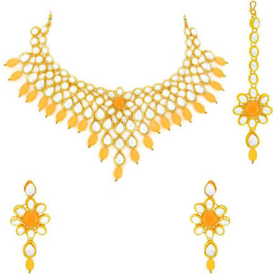 White pearl Alloy Gold-plated Orange Jewellery Set(Pack of 1)