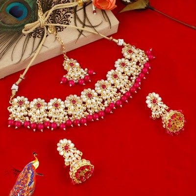 MANSIYAORANGE Alloy Gold-plated Pink Jewellery Set(Pack of 1)