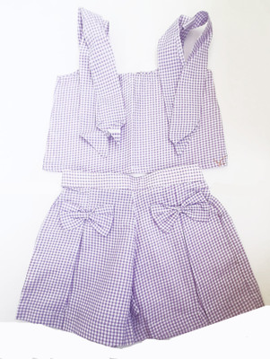 My Little Princess Baby Girls Casual Top Shorts(Purple Checks)