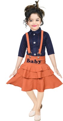 SRKIDZHUT Girls Barbie Casual Dungaree Skirt(NAVY)