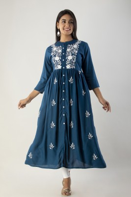 Fashion with Nature Women Embroidered Anarkali Kurta(Blue)