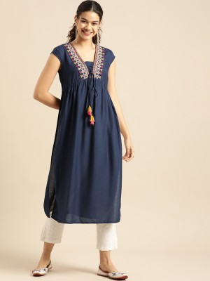 Shyam Fashion Women Embroidered Flared Kurta(Blue)