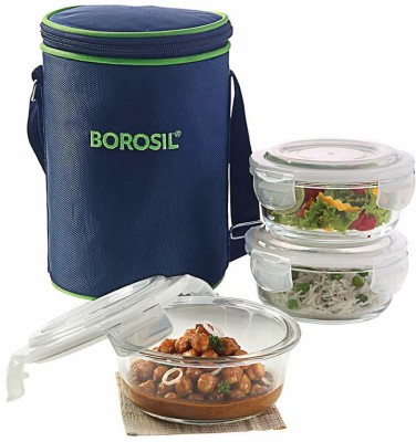 BOROSIL Microwavable Klip N Store Round 400 Ml 3 Containers Lunch Box 3 Containers Lunch Box(400 ml)