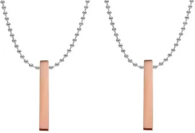 Crazy Fashion Combo of Rose Gold Color (2Pcs) Vertical Bar Pendant Stainless Steel Chain Set