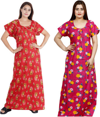 NACNO Women Nighty Set(Red, Pink)
