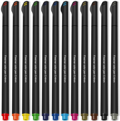 KNAFS 12 pcs Fineliner Color Pen Set 0.4mm Fine Line Tip Colored Sketch Drawing Pen Fineliner Pen(Pack of 12, Ink Color - Multicolor)