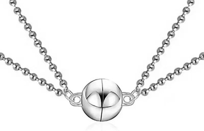 Heera Creation 2Pcs Ball Chain Magnet Attraction Stainless Steel Pendant For Couple Stainless Steel Pendant Set