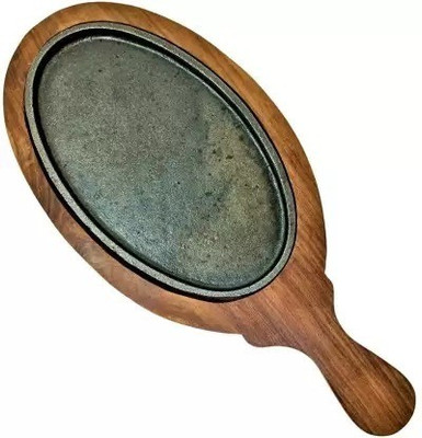 Mohini steels Wooden Base Round Shape With Handle Sizzler Tray(Microwave Safe)