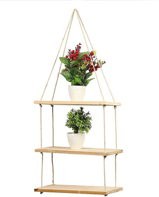 RAKANO Macrame wall Hanging Decor Shelves Wall Shelf with Handmade Woven Wooden Wall Shelf(Number of Shelves - 3, White)