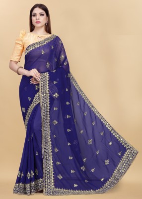 shahi enterprise Embroidered Assam Silk Net Saree(Blue)