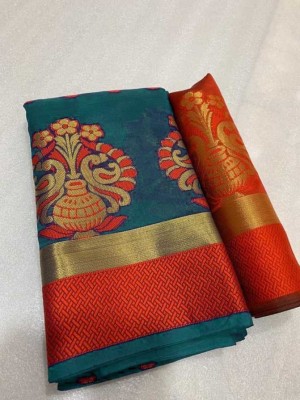 KanjiQueen Woven Banarasi Silk Blend, Cotton Silk Saree(Light Green)