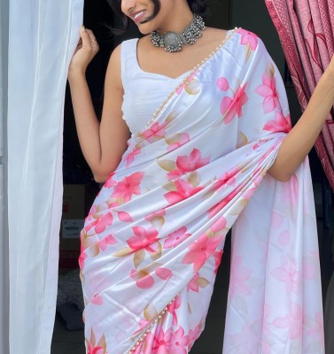 AVANSHEE Printed, Floral Print Bollywood Satin Saree(Pink)