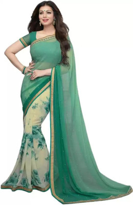 RUKHA FAB Floral Print Daily Wear Georgette, Chiffon Saree(Green)