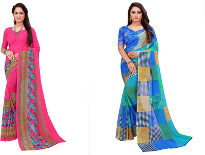 Saadhvi Geometric Print Daily Wear Georgette Saree(Pack of 2, Multicolor)