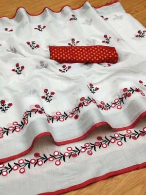 MAAFAB Embroidered, Floral Print Chanderi Chanderi Saree(Multicolor)