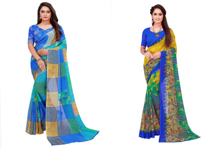 Saadhvi Geometric Print Daily Wear Georgette Saree(Pack of 2, Multicolor)