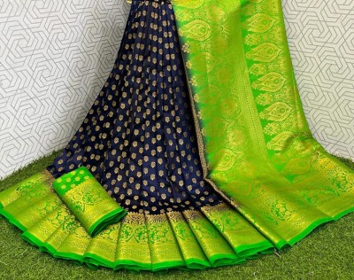 kapadiya fab Woven Kanjivaram Jacquard, Cotton Silk Saree(Multicolor)