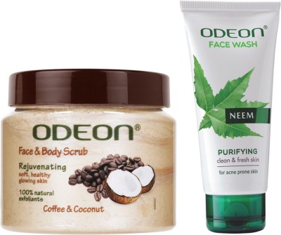 ODEON Coffee & Coconut Face & Body Scrub 300ml + Neem Fcae Wash 50ml(2 Items in the set)