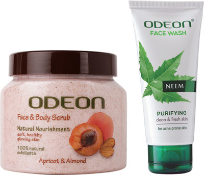 ODEON Apricot & Almond Face & Body Scrub 300ml + Neem Face Wash 50ml(2 Items in the set)