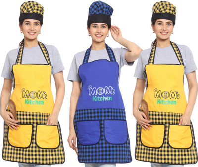 JMI Cotton Chef's Apron - Free Size(Multicolor, Pack of 3)