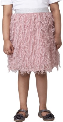 Hoop Hippo Self Design Girls Flared Pink Skirt