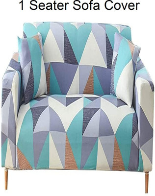 lukzer Polyester Geometric 1 Seater Sofa Cover(Prism Light Blue Pack of 1)