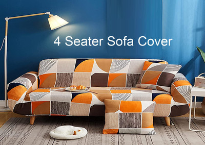 lukzer Polyester Geometric 4 Seater Sofa Cover(Multicolor Pack of 1)