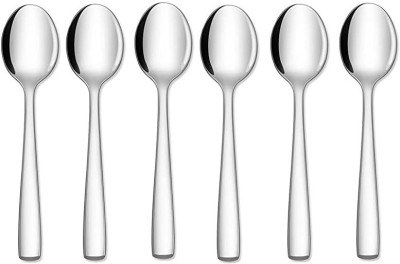 MYYNTI Stainless Steel Spoon Flatware Set Tableware Cutlery Set Square Edge 6 PCS Stainless Steel Dessert Spoon, Ice-cream Spoon, Salad Spoon, Sugar Spoon, Ice Tea Spoon, Tea Spoon Set(Pack of 6)