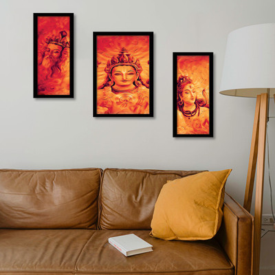 Ordershock 45.72 cm Pack of 3 Set Lord Tridev Gods Brahma Vishnu Mahesh Frame Self Adhesive Sticker(Pack of 3)