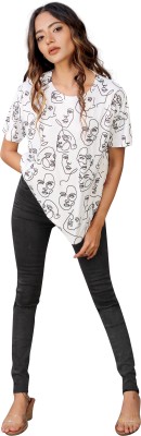 SHRIEZ Printed Women Round Neck White T-Shirt