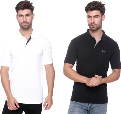 RYTONZ Solid Men Polo Neck White, Black T-Shirt