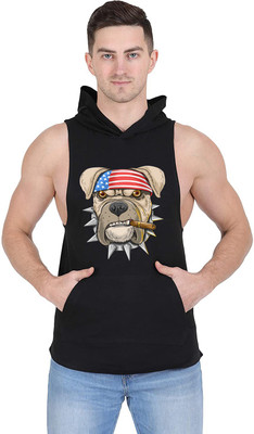 Shootera Graphic Print Men Hooded Neck Black T-Shirt