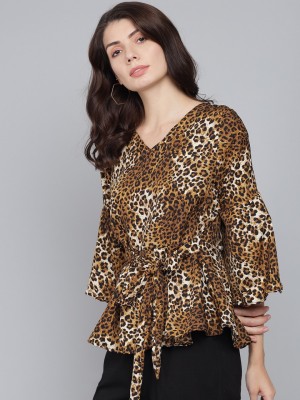 Dazzler Fashion Casual Printed Women Brown Top