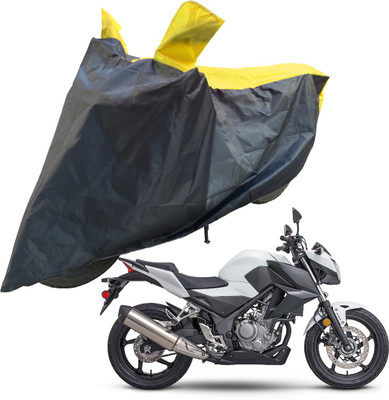 RiderShine Two Wheeler Cover for Honda(CB300R, Black, Yellow)