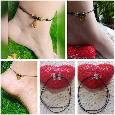 MS ENTERPRISE Butterfly Anklet Black Thread Anklet set of 5 Cotton Dori Anklet(Pack of 5)