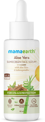 MamaEarth Aloe Vera Sunscreen Face Serum with SPF 55, with Aloe Vera & Ashwagandha – SPF 55 PA+++