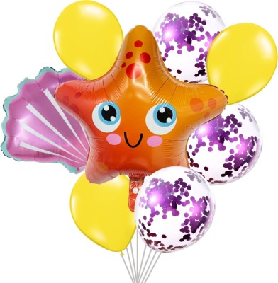 Party Decorz Printed Starfish Foil Balloon Set Of 8pcs For Kids Ocean Animal, Mermaid Theme Party Balloon(Multicolor, Pack of 8)